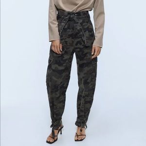 ZARA CAMO PAPER BAG PANTS